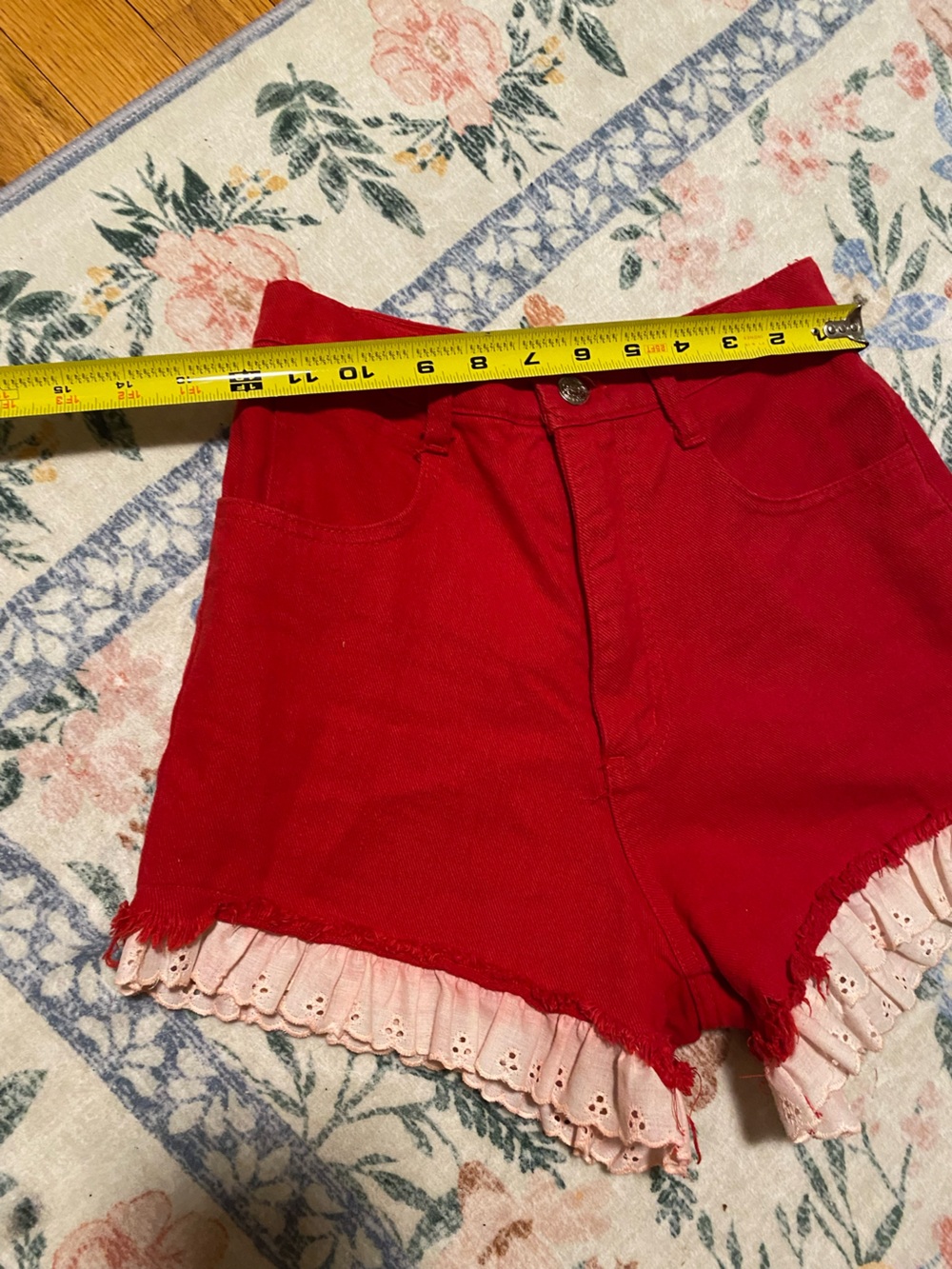Vintage Red High Rise Ruffle Shorts - Picture 6 of 9